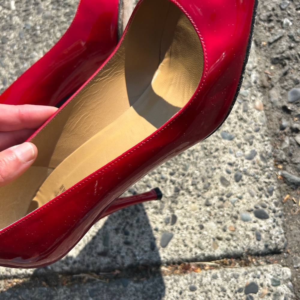 Stuart Weitzman Vibrant Red Peep Toe Heels - Picture 11 of 14